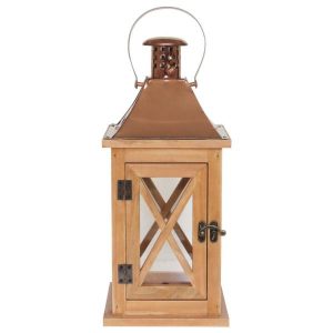 Hampton Bay 14 in. Wood Lantern Outdoor Patio with Metal Top .