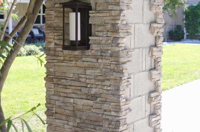 Outdoor Update: Stacked Stone, Pillar Lights & Progress - simply .