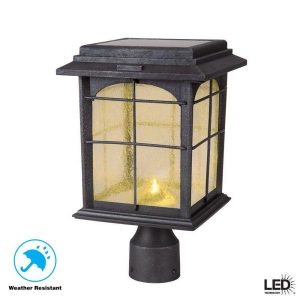 Hampton Bay Solar Outdoor Hand-Painted Sanded Iron Post Lantern .