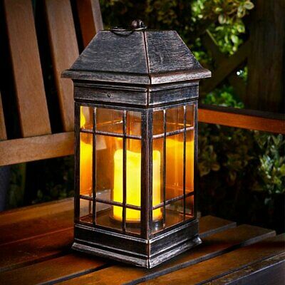 Large Bronze Effect Solar Powered LED Table Lantern Outdoor .