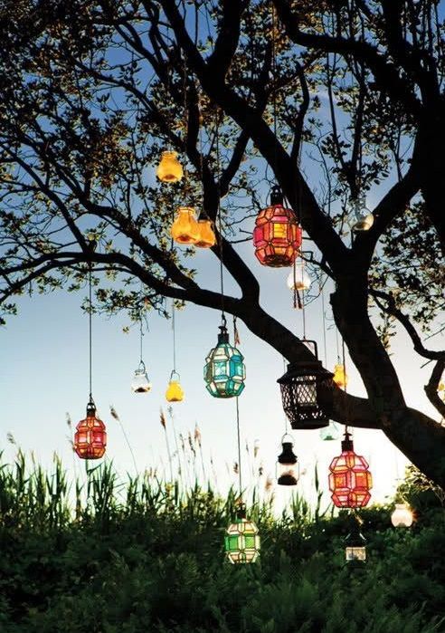 dangling lanterns from trees #lanterns | Tree lanterns, Surf shack .