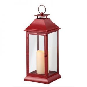 Large Outdoor Red Lantern with LED Candle & Remote | Wooden .