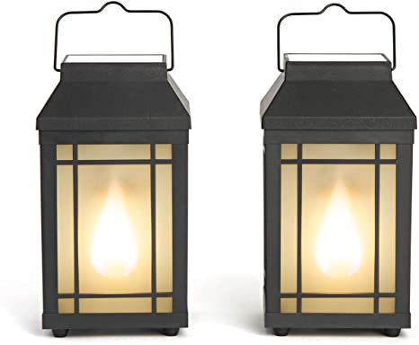 Outdoor Solar Lanterns with Flickering Flame - Set of 2 Solar .