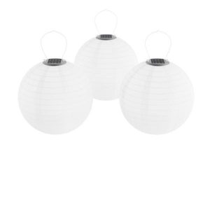 Pure Garden White Integrated LED Hanging Solar Chinese Lanterns (3 .