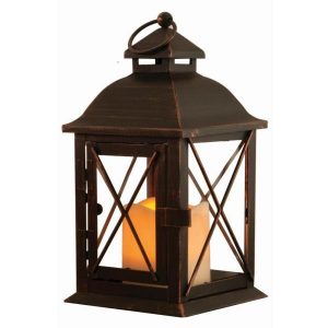 Smart Design Aversa 10 in. Antique Brown LED Lantern with Timer .