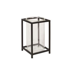 Hampton Bay 10 in. Black Metal and Glass Outdoor Patio Lantern .