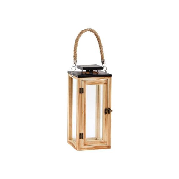 Hampton Bay 14 in. Wood and Glass Outdoor Patio Lantern with Metal .