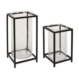 Hampton Bay 10 in. Black Metal and Glass Outdoor Patio Lantern .