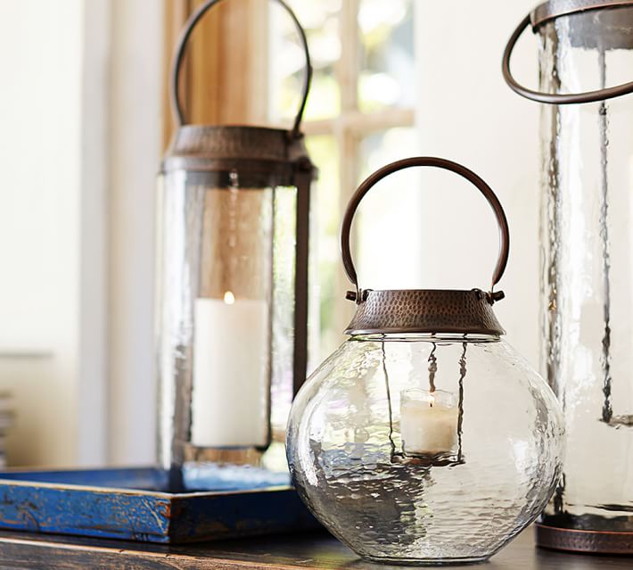 Colton Bronze & Clear Glass Lantern | Pottery Ba