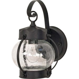 Glomar 1-Light Outdoor Textured Black Wall Lantern Sconce Onion .