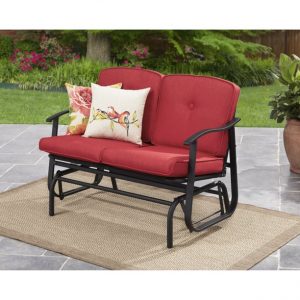 Mainstays Belden Park Outdoor Loveseat Glider with Cushion, Red .