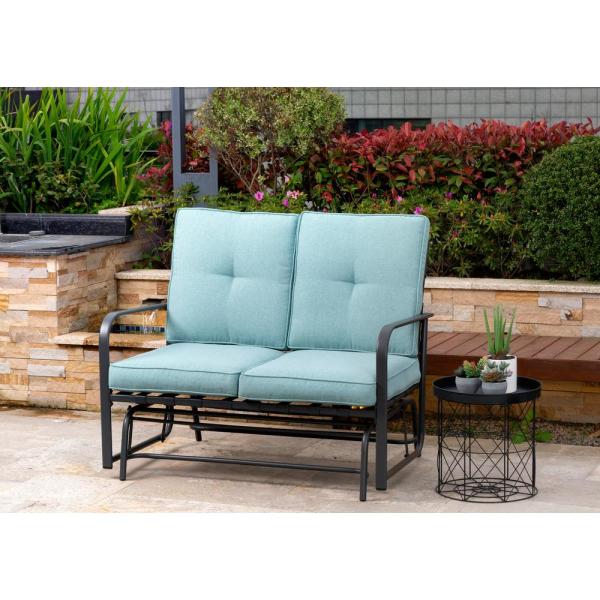 Glitzhome 2-Person Metal Outdoor Patio Loveseat Glider Chair with .