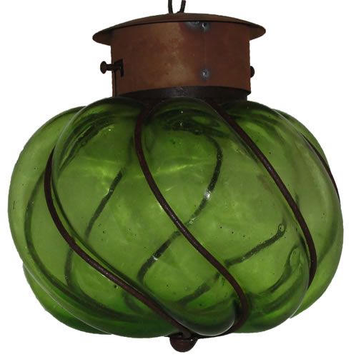 Churumbela" Mexican Green Blown Glass Outdoor Lantern | Blown .