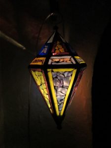 Hanging lantern stained glass mosaic lantern. Outdoor mosaic .