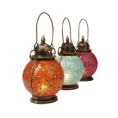 turquoise mosaic lantern for indoor or outdoor | Mosaic candle .