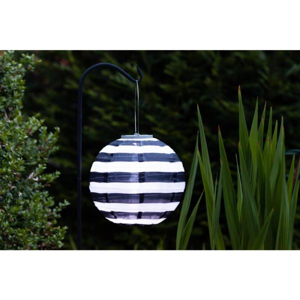 ALLSOP Glow 10 in. Black and White Stripe Round Solar Integrated .