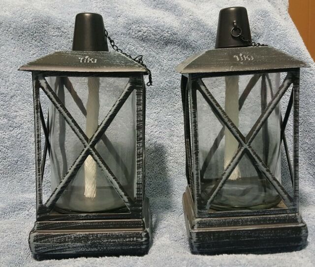 Outdoor Tiki Torch Lamp Set Metal Garden Oil Lanterns Stand Stake .