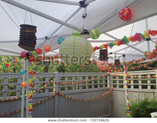 Outdoor Patio Party Decorations Paper Lanterns Stock Photo (Edit .