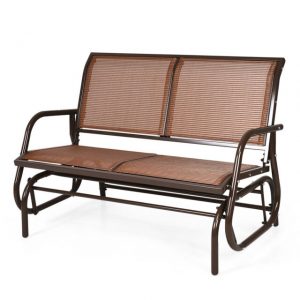 Loveseat Patio Glider Bench Rocker Sofa Swing Seats 2 Brown Metal .