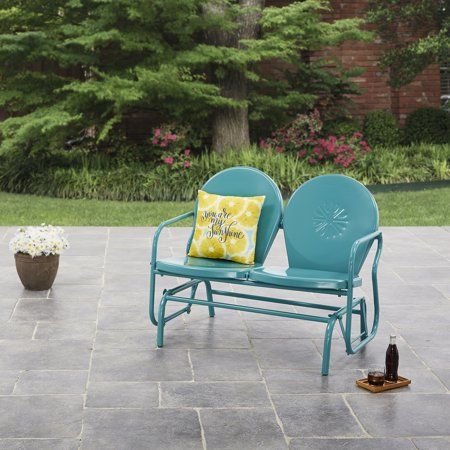 Mainstays Retro Outdoor Glider Bench Buy w/ Cushion and Pillows .