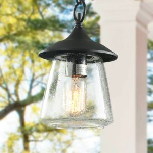 Log Barn 1 Light Outdoor Lantern Pendant Lighting in Painted Black .