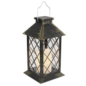 Lavish Home 13.25 in. Antique Bronze Outdoor Solar Powered Lantern .