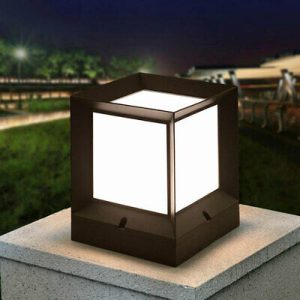 Modern outdoor path lights black pillar lamp exterior fence .