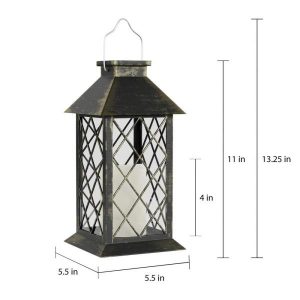 Lavish Home 13.25 in. Antique Bronze Outdoor Solar Powered Lantern .