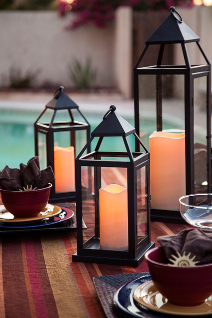 Pool Side Outdoor Lanterns with Flameless Candles - Traditional .