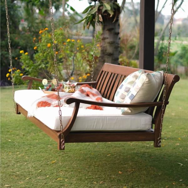 Cambridge Casual Wales Solid Wood Outdoor Porch Swing Daybed with .
