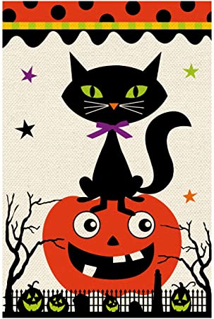Amazon.com : Texupday Happy Halloween Black Cat Smile Pumpkin .