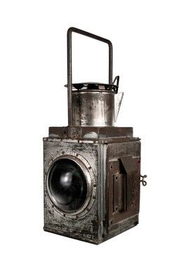 Antique Liquid Fuel Sherwoods Railroad Lantern with Red Filter .