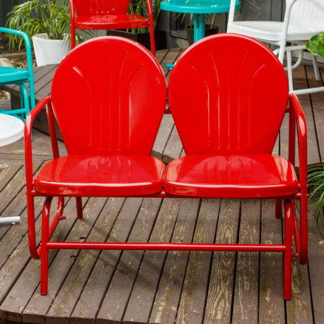 Red Vintage Retro Metal Glider Patio Arm Chair Outdoor Patio .
