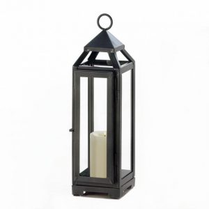 Candle Lantern Outdoor, Decorative Rustic Tall Slate Black Metal .