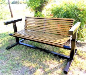 Glider Swing with metal frame and wood seat by FarmShopCreations .