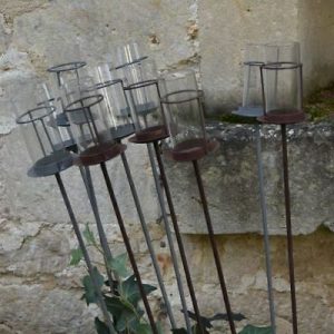 1 Garden Tea Light Holder 1m Grey Zinc Metal Stake Outdoor Glass .