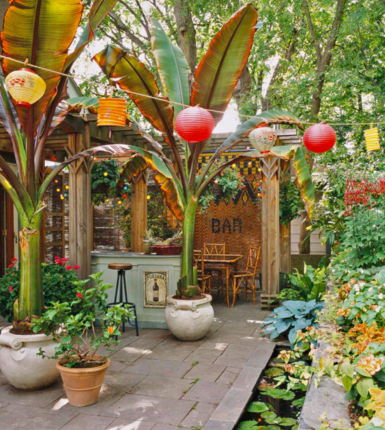 Collection-Filled Cottage | Tropical patio, Tropical backyard .