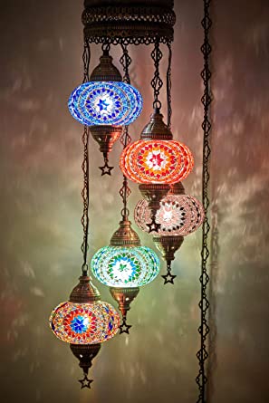 Choose from 12 Designs) Turkish Moroccan Mosaic Glass Chandelier .