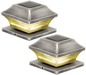 Solar Post Cap Lights Outdoor 5" Root Vinyl Silver Lantern for 4x4 .