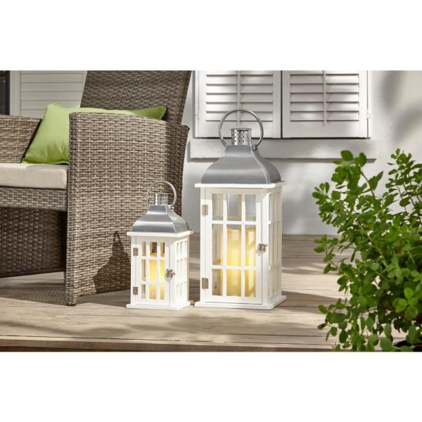 Hampton Bay 14 in. White Wood and Steel Outdoor Patio Lantern .
