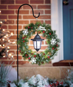 SOLAR STAKE CHRISTMAS LANTERN WREATH-YARD DECOR | Outside .