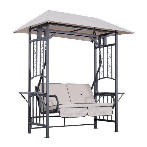 AOS Patio Fort Myers 2-Person Metal Swing Set With Canopy Shade .