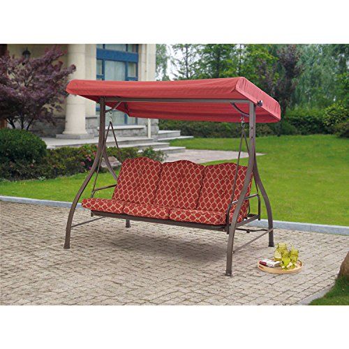 Outdoor 3 Triple Seater Hammock Swing Glider Canopy Patio Deck Red .