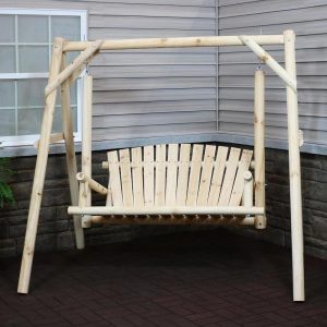 Sunnydaze Decor 2-Person Rustic Log Wood Patio Outdoor Porch Swing .