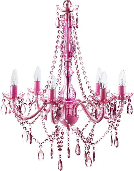The Original Gypsy Color 6 Light Pink Chandelier H26" W22", Pink .