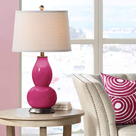 Modern Table Lamp Vivacious Pink Glass Double Gourd Off White Drum .