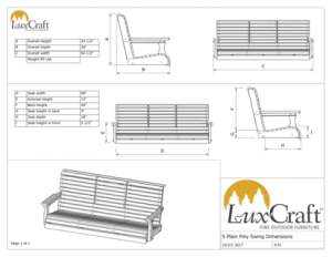 LuxCraft 5' Recycled Plastic Porch Swing with Center Conso