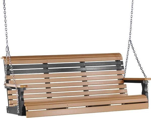 LuxCraft Plain Poly Porch Swing with Flip Console - 5 Foot .