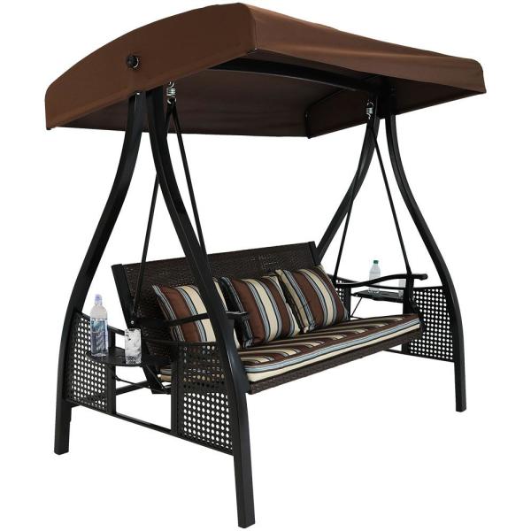 Sunnydaze Decor Deluxe Steel Frame Canopy Porch Swing with Brown .