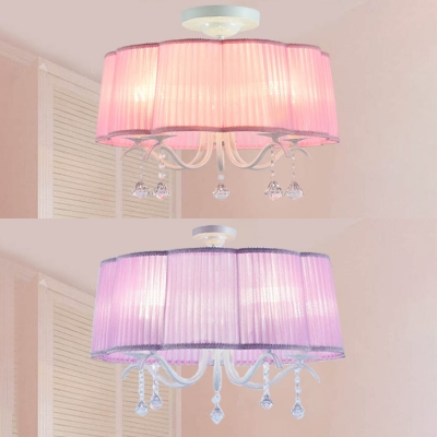 French Country Pink/Purple Drum Shade Chandelier 5 Light Crystal .